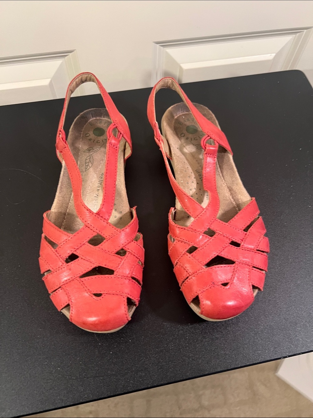 Earth Origins Coral Red Women's Woven Slingback Sandals